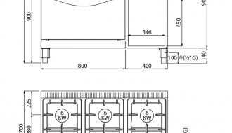 Gas stove 6 burners 33.5kW + Oven 7.8kW