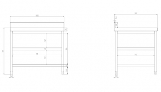 RST tööpind riiulitega + tagaäär 1000mm