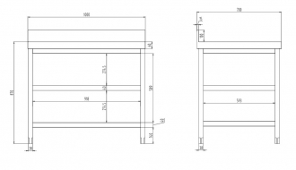 RST tööpind riiulitega + tagaäär 1000mm