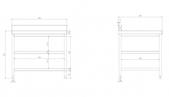 RST work surface with shelves + rear edge 1200mm