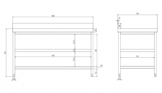 RST work surface with shelves + rear edge 1800mm