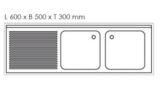 RST sink, double right 2000mm