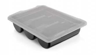Cutlery tray with 3 compartments incl. lid – black