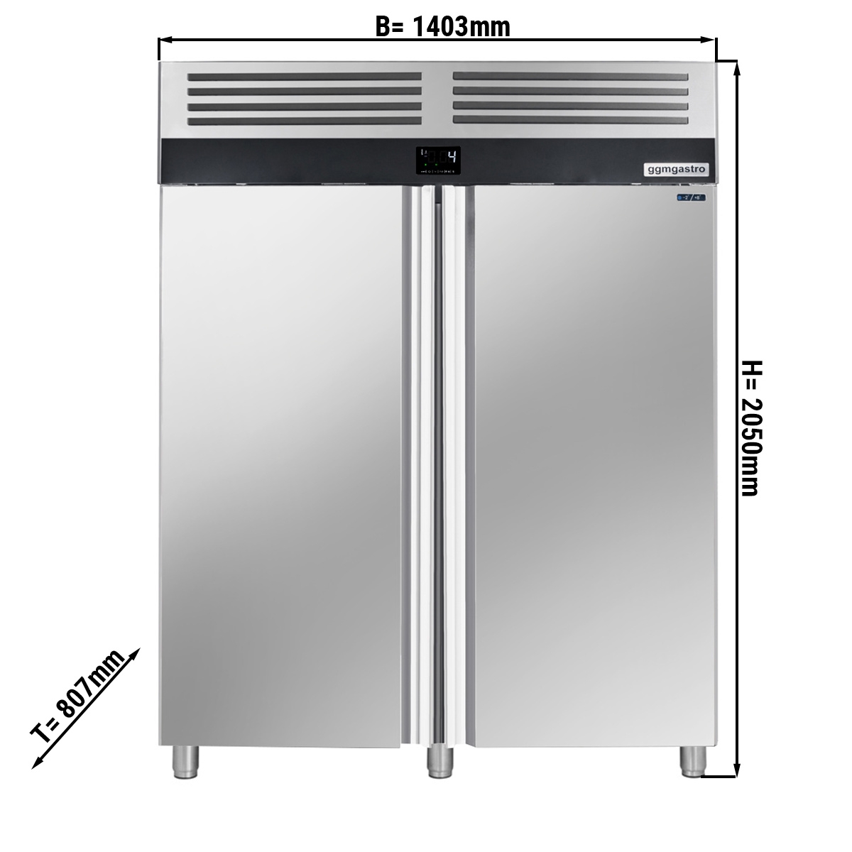 Kühlschrank - 1,4 x 0,81 m - mit 2 Edelstahlhalbtüren