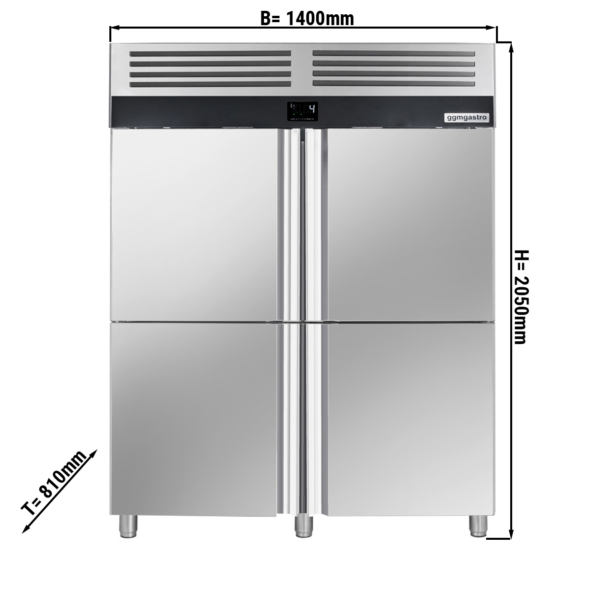 Kühlschrank - 1,4 x 0,81 m - mit 4 Edelstahlhalbtüren