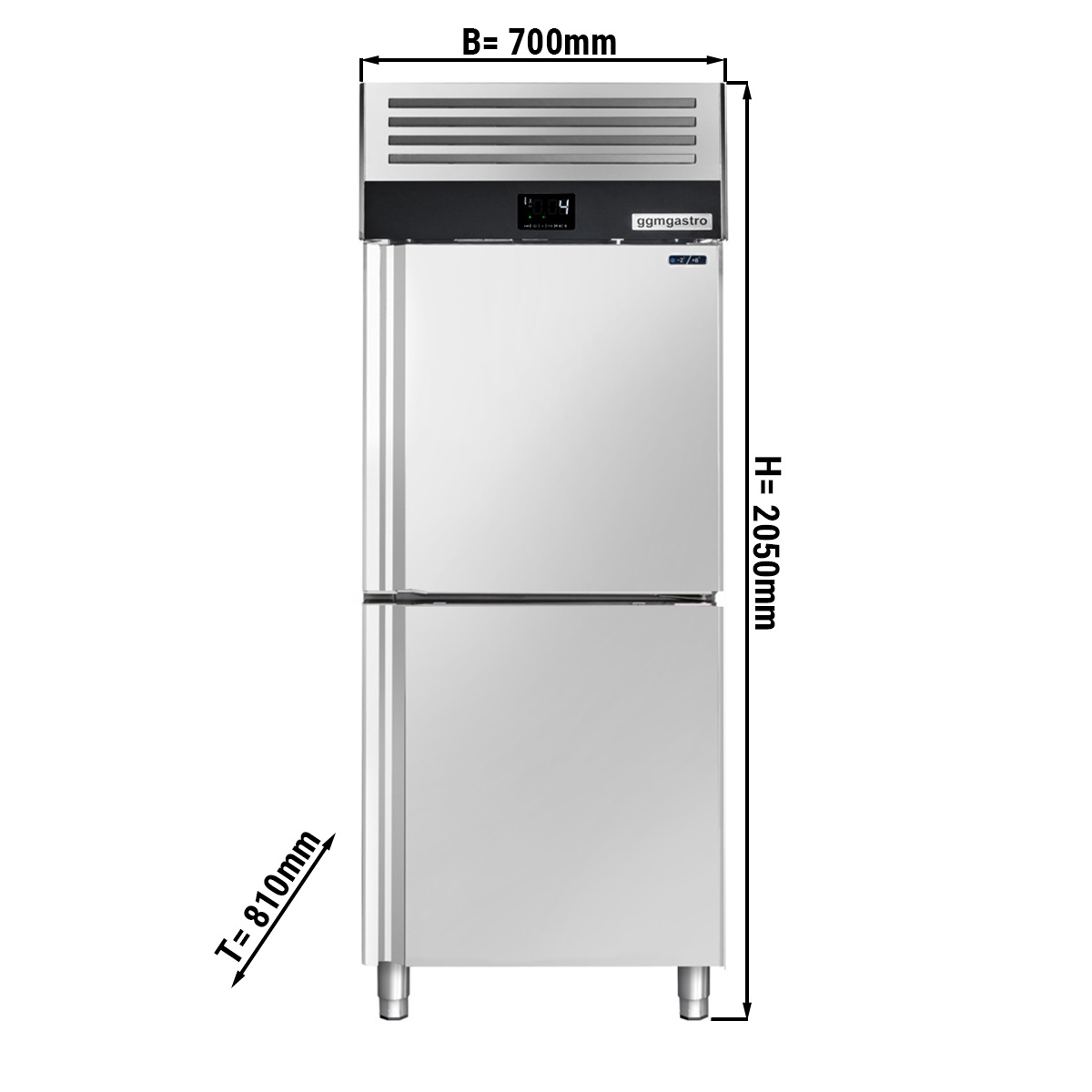 Kühlschrank - 0,7 x 0,81 m - mit 2 Edelstahlhalbtüren