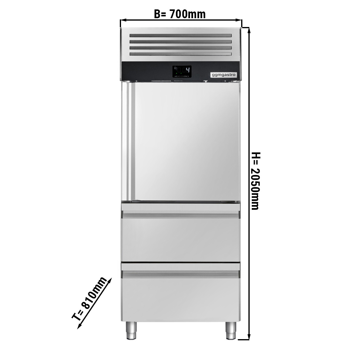 Kühlschrank - 0,7 x 0,81 m - mit 1 Edelstahlhalbtür & 2 Schubladen 1/2