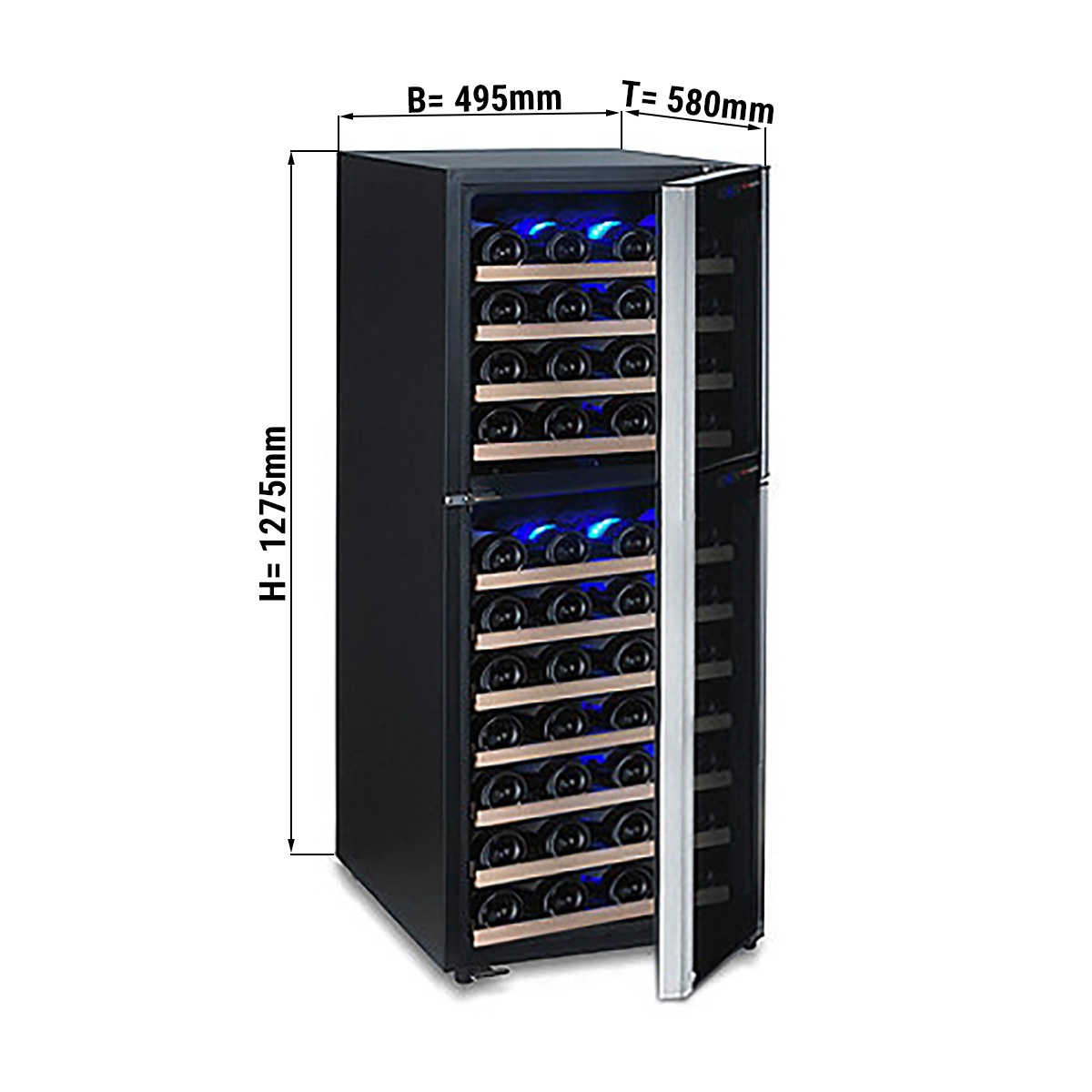 Wine fridge - 200 liters - with 2 climate zones