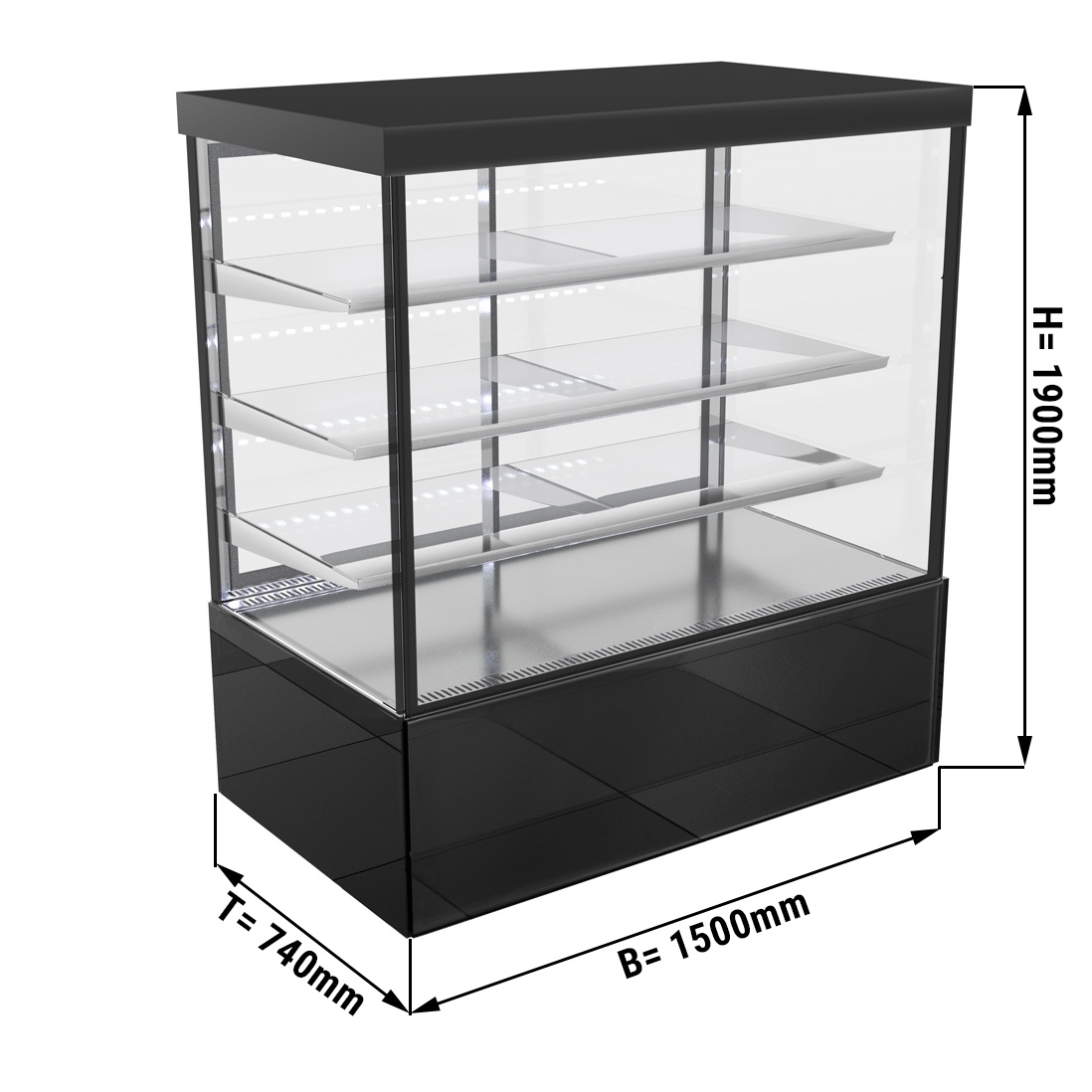 Cake counter/ Refrigerated display - 1,5 m - 1400 litres - with 3 shelves (LED)