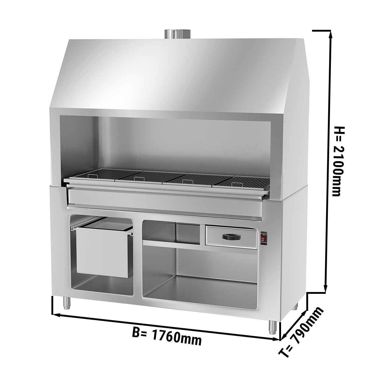 Stainless steel charcoal grill 1.8 m