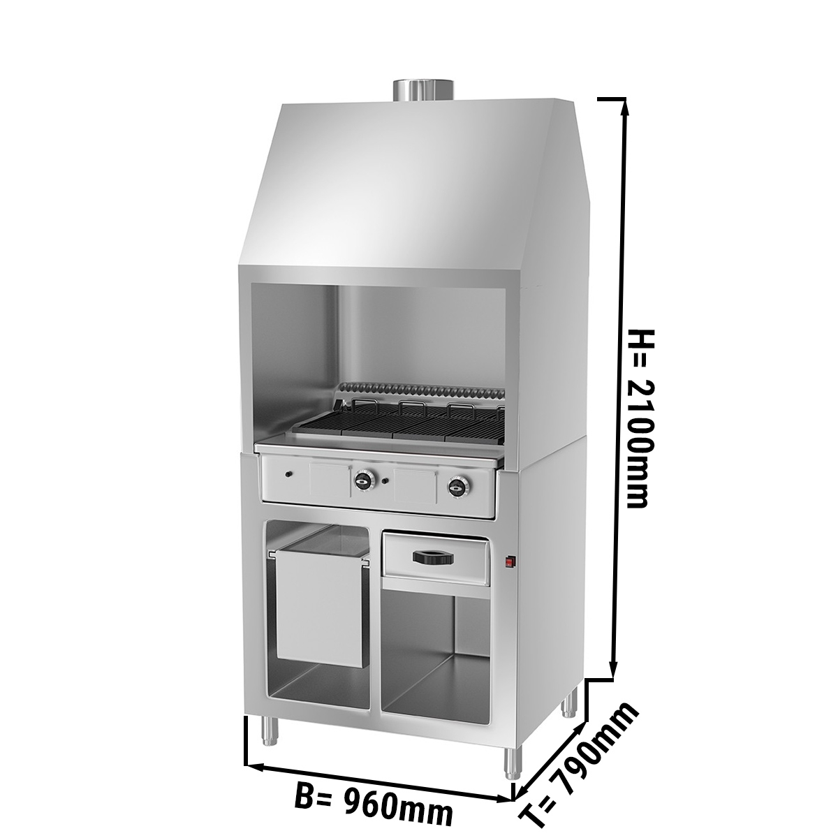 Gas grill 1.0 m - Stainless steel