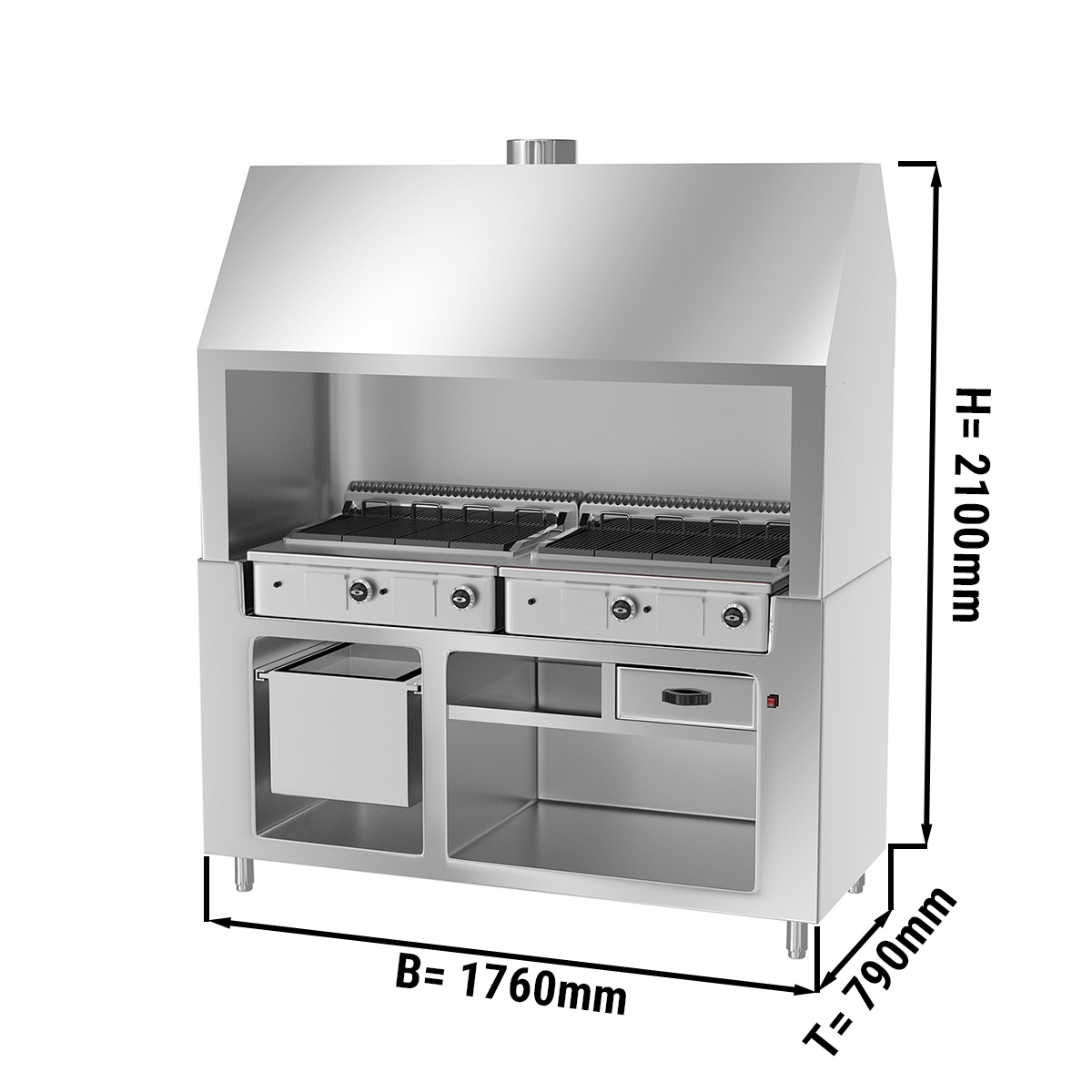 Gas grill 1.8 m - Stainless steel