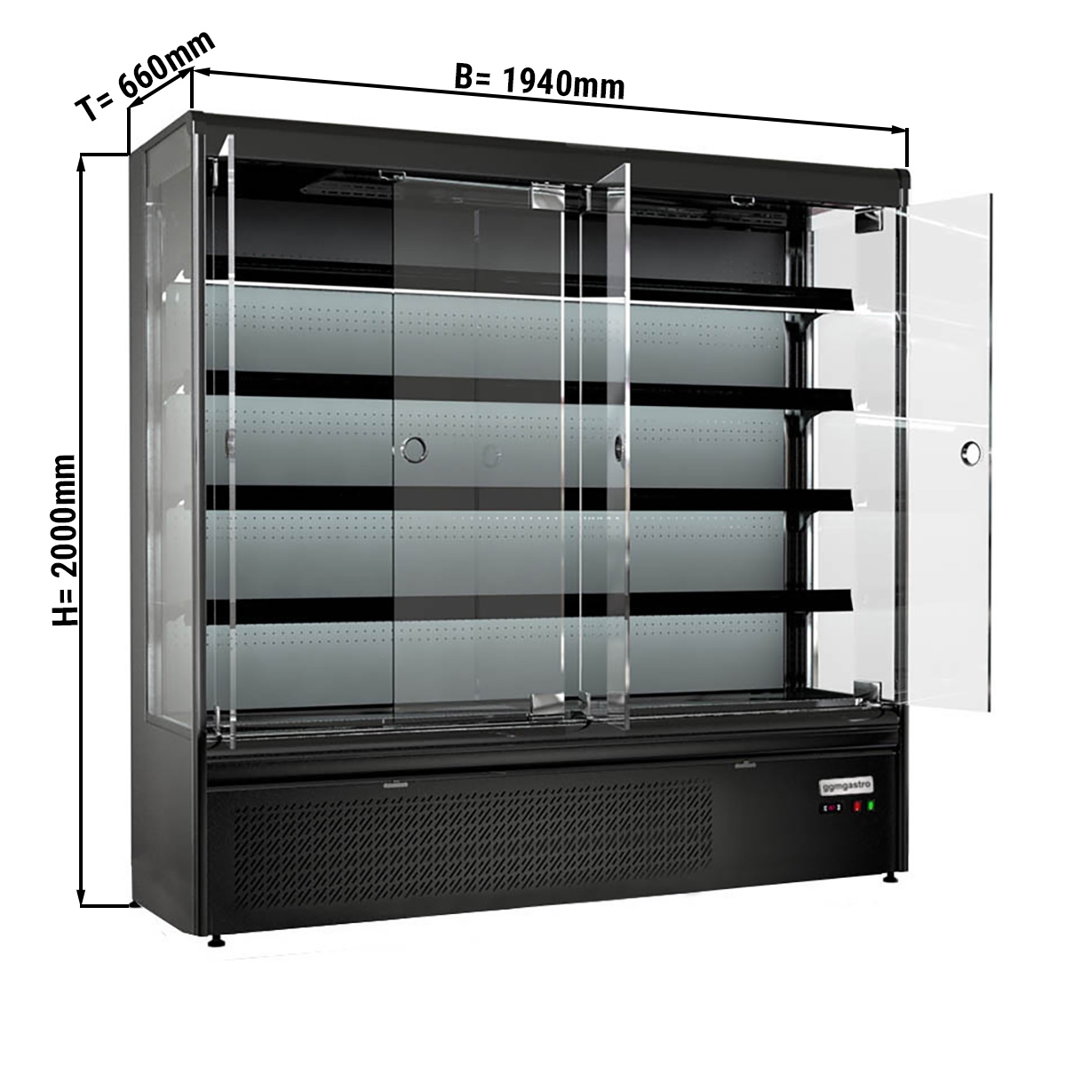 Wall cooling shelf 720 liters - with 4 shelves - black matt