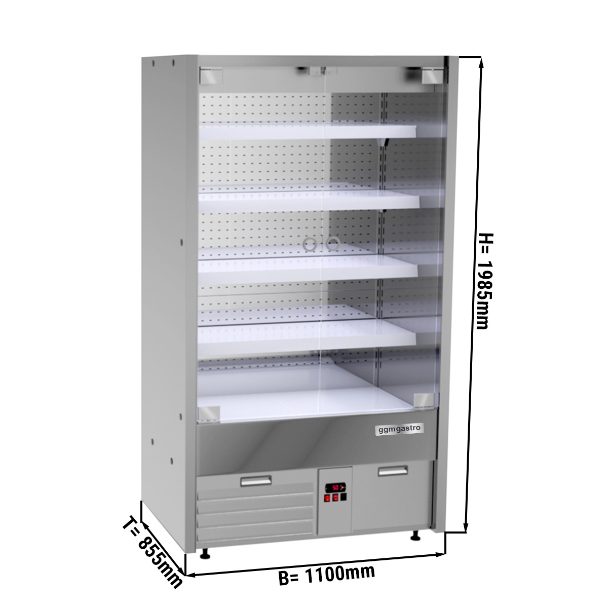 Wandkühlregal - 1,1 x 0,85 m - mit 4 Ablagen - 0,85 TIEF