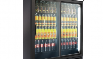 Getränkekühlschrank - 1000 Liter - mit 2 Glasschiebetüren schwarz/matt