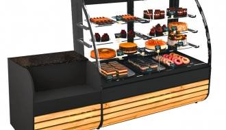Kuchenvitrine - 1,54 x 0,82 m - mit 3 Glasablagen - inkl. Kassentisch - 1,1 m
