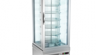 Panoramic display cabinet with 7 rotating glass shelves