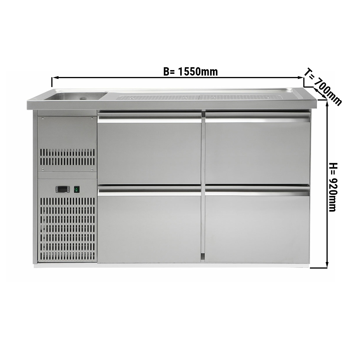 Beer counter 1,5 x 0,7 m - with 4 drawers 1/2