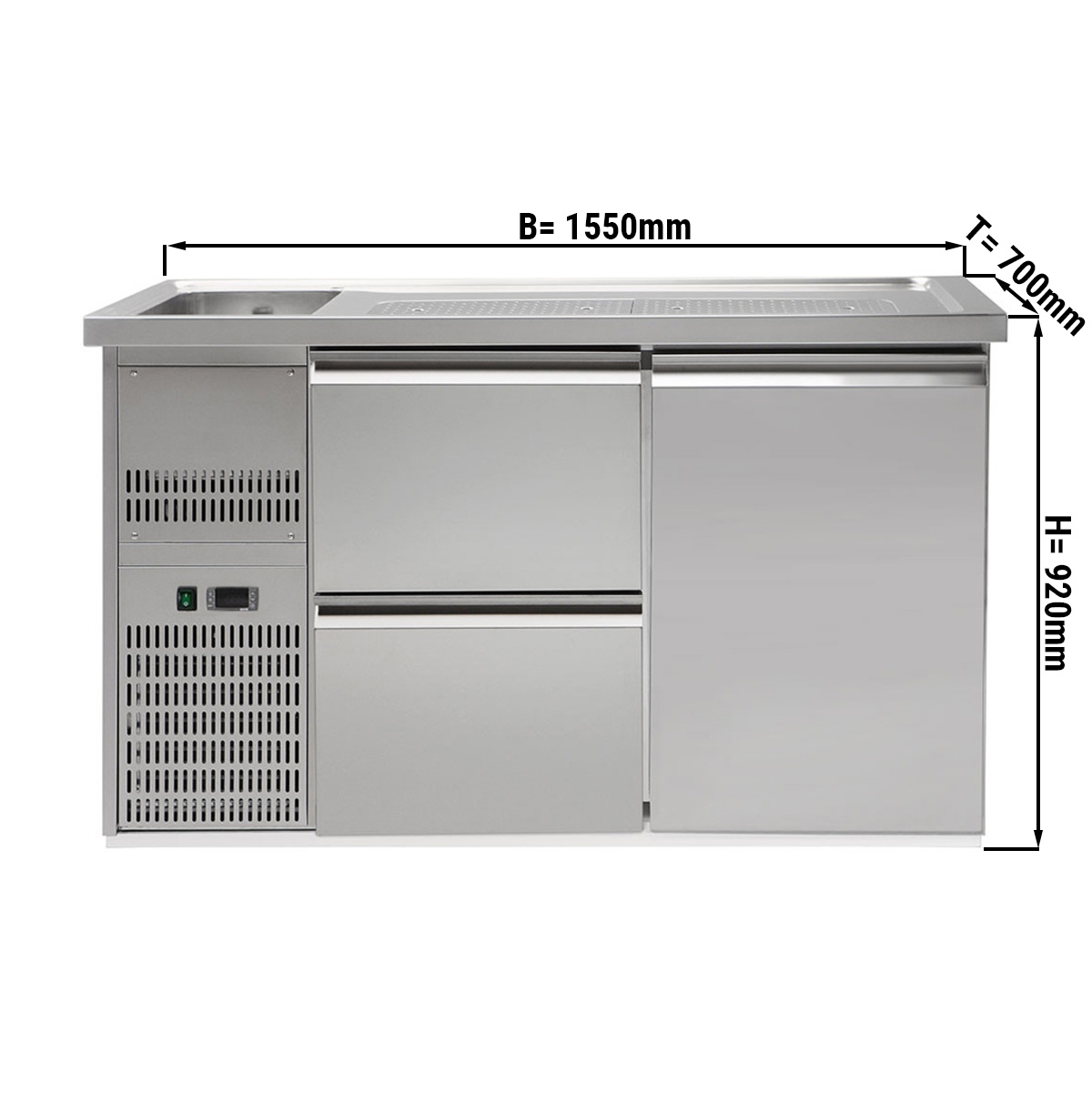 Beer counter 1,5 x 0,7 m - with 1 door and 2 drawers 1/2