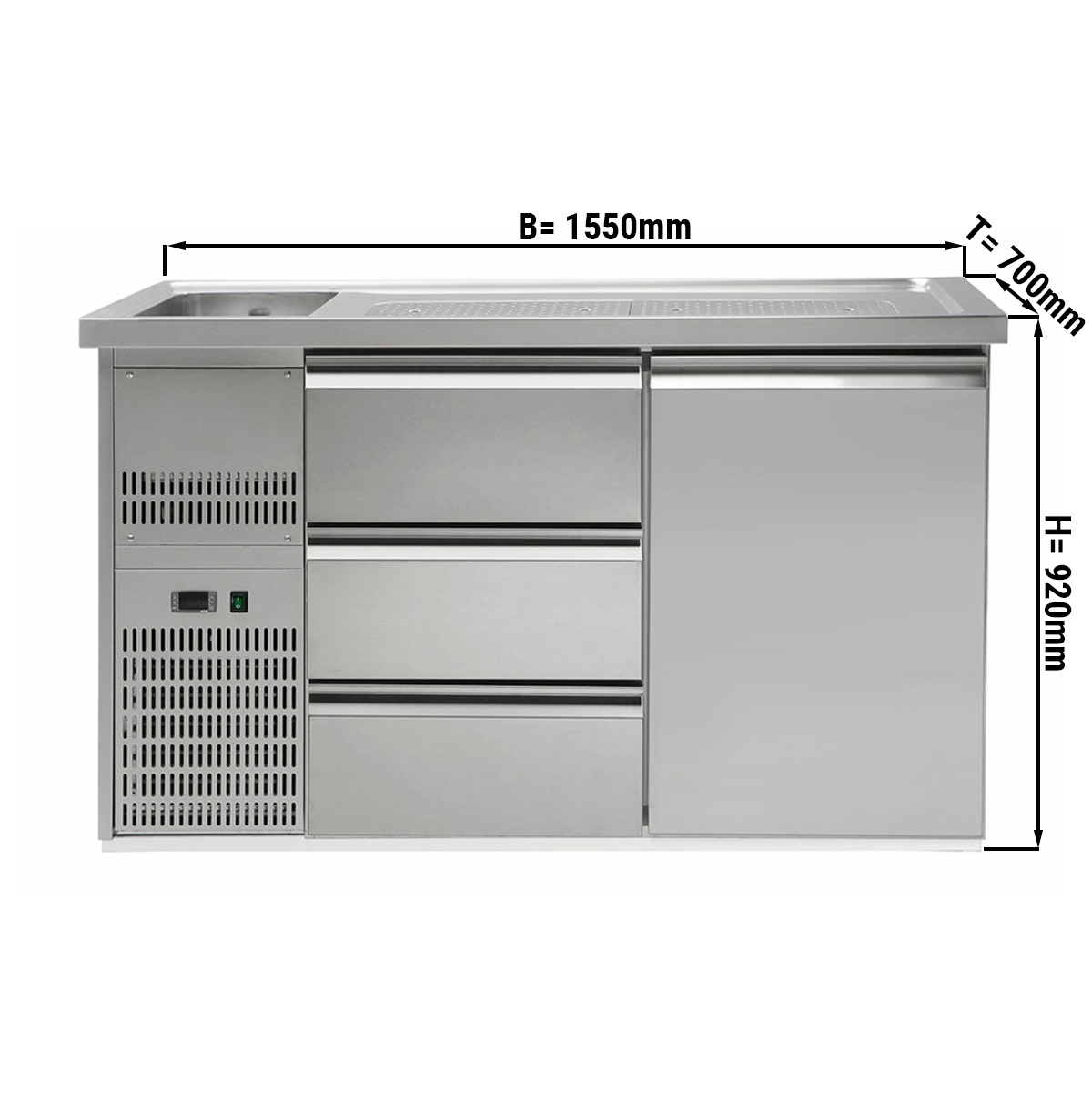 Beer counter 1,5 x 0,7 m - with 1 door and 3 drawers 1/3