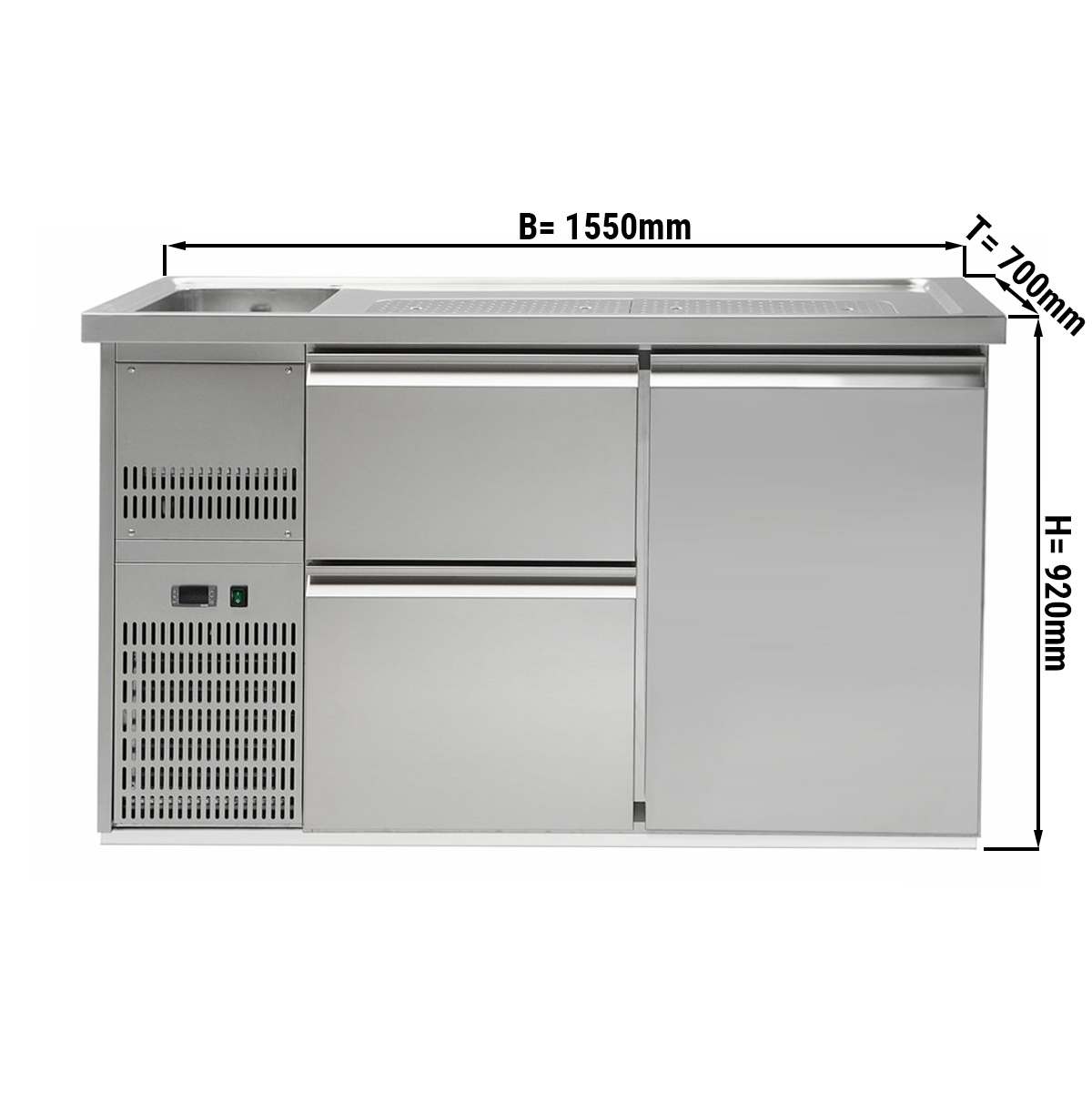 Beer counter 1,5 x 0,7 m - with 1 door and 2 drawers 2/5+3/5