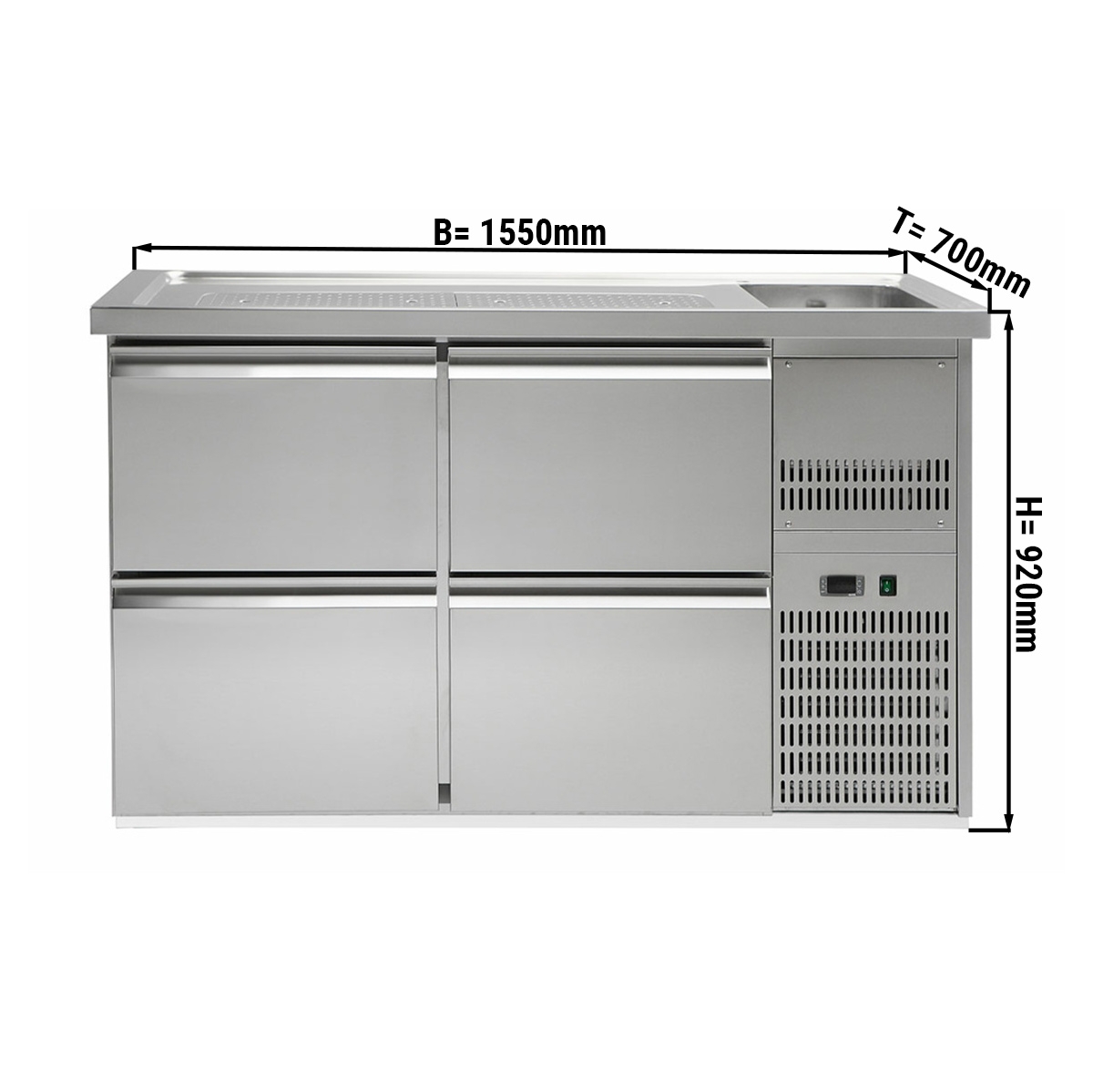 Beer counter 1,5 x 0,7 m - with 4 drawers 1/2