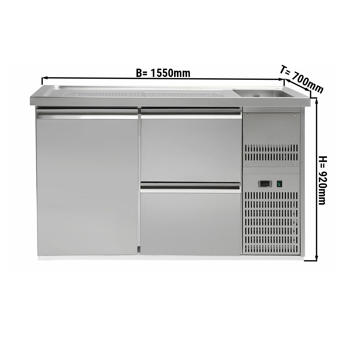 Beer counter 1,5 x 0,7 m - with 1 door and 2 drawers 1/2
