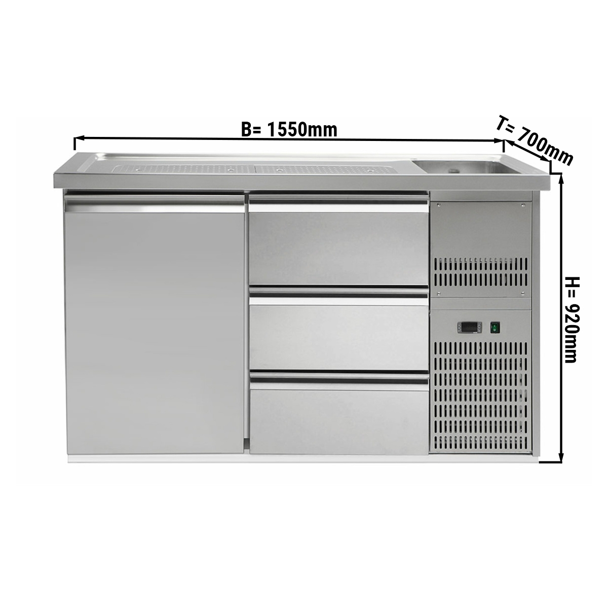 Beer counter 1,5 x 0,7 m - with 1 door and 3 drawers 1/3