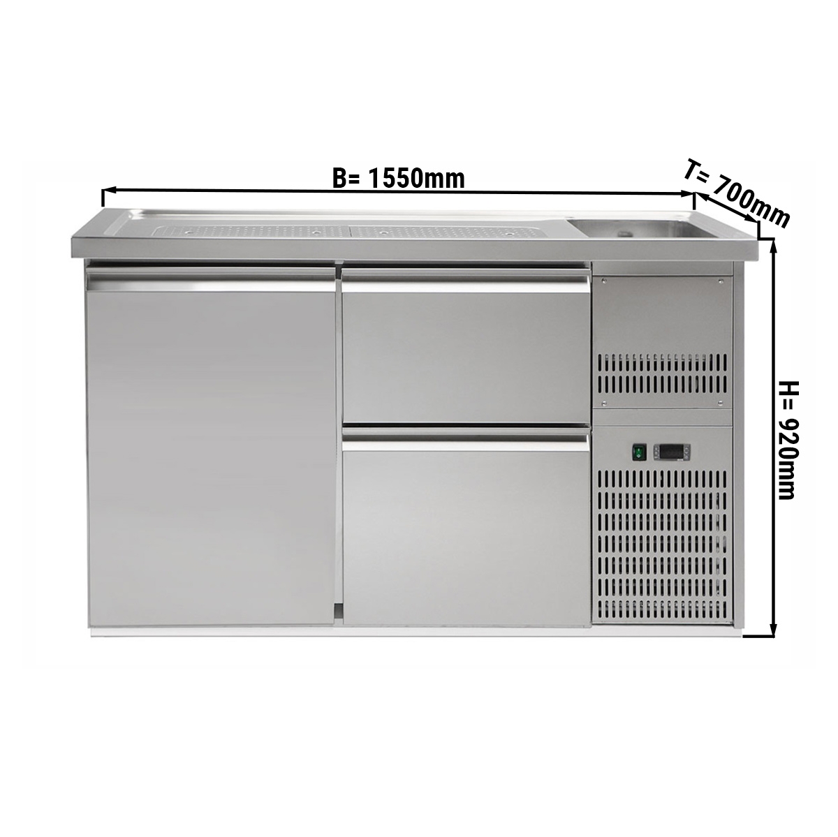 Beer counter 1,5 x 0,7 m - with 1 door and 2 drawers 2/5+3/5