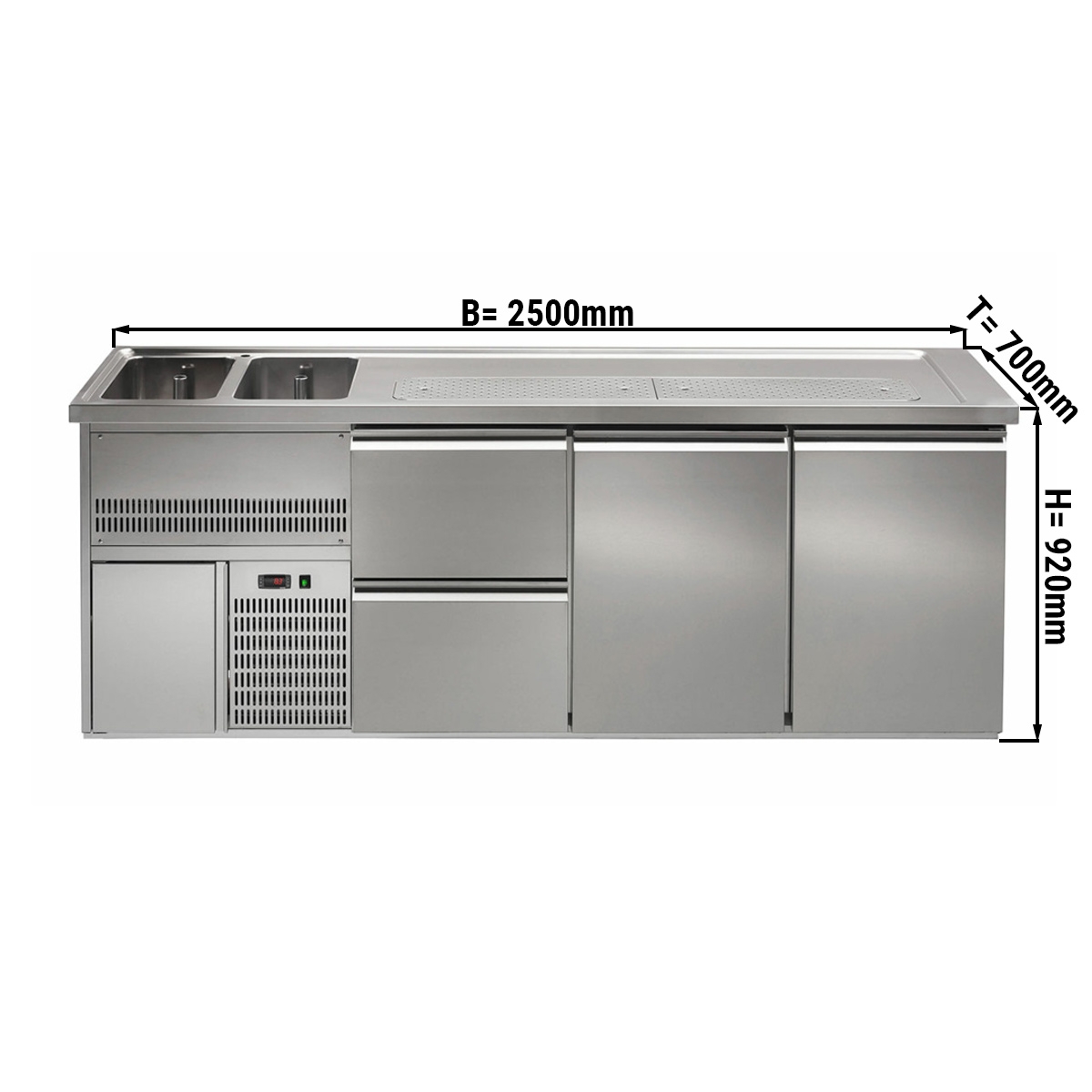 Beer counter 2,5 x 0,7 m - with 2 doors and 2 drawers 1/2