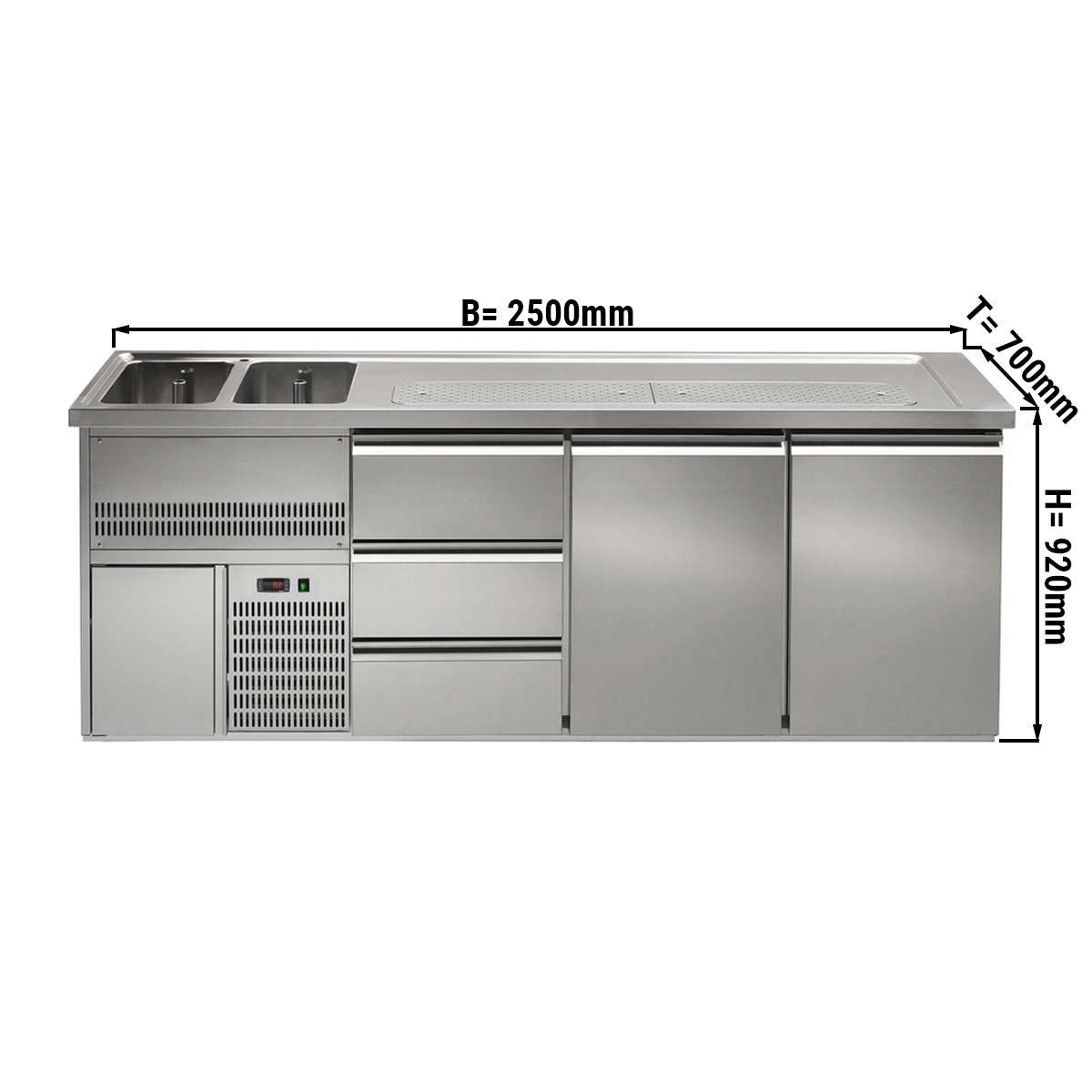 Beer counter 2,5 x 0,7 m - with 2 doors and 3 drawers 1/3