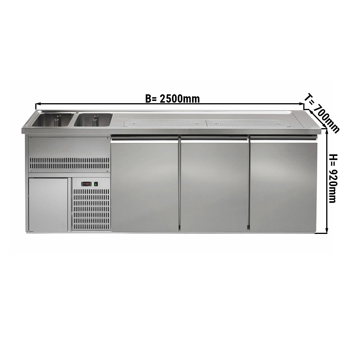 Beer counter 2,5 x 0,7 m - with 3 doors