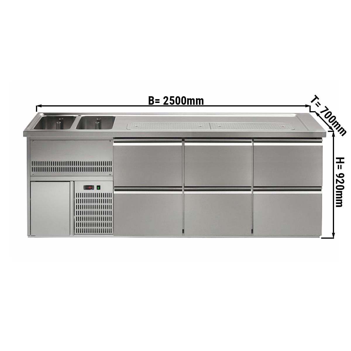 Beer counter 2,5 x 0,7 m - with 6 drawers 1/2