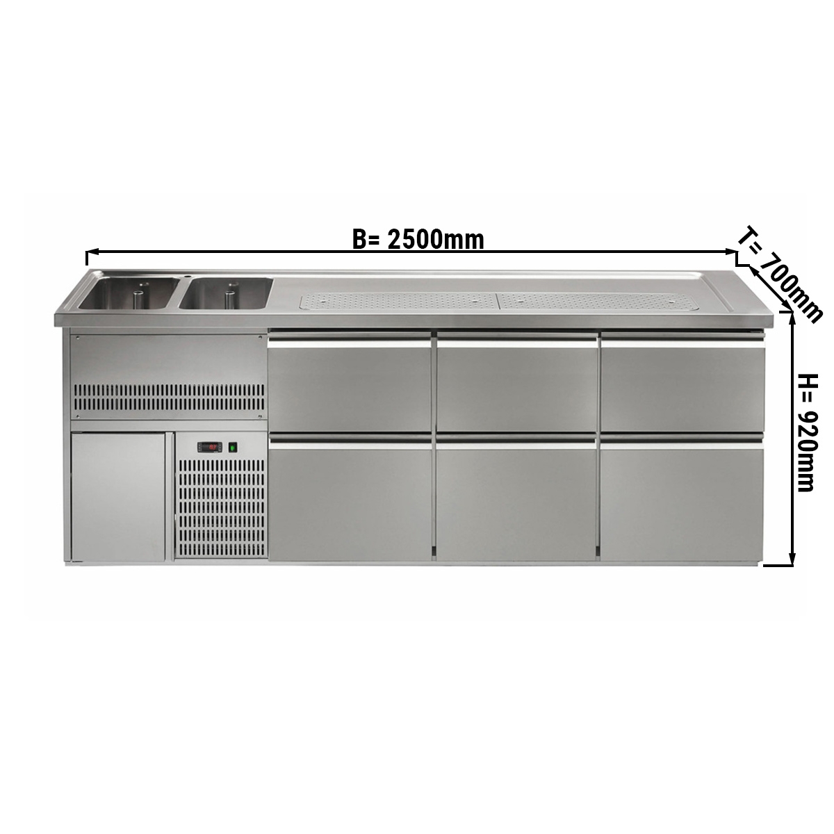 Beer refrigerated 2,5x0,7m - with 6 drawers 2/5 3/5