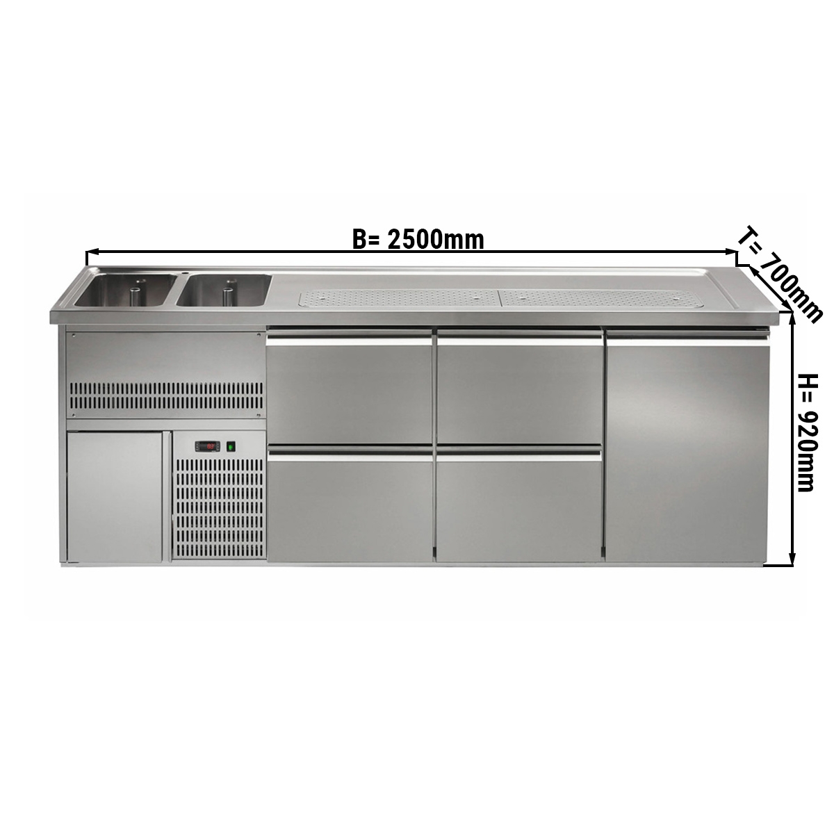 Beer counter 2,5 x 0,7 m - with 1 door and 4 drawers 1/2