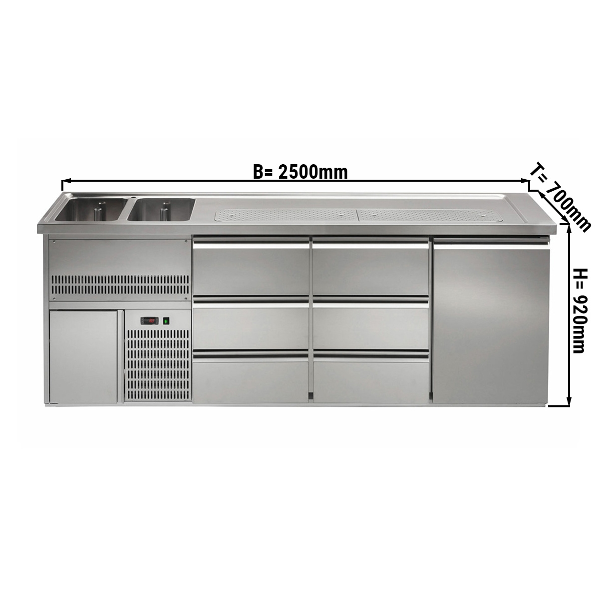 Beer counter 2,5 x 0,7 m - with 1 door and 6 drawers 1/3
