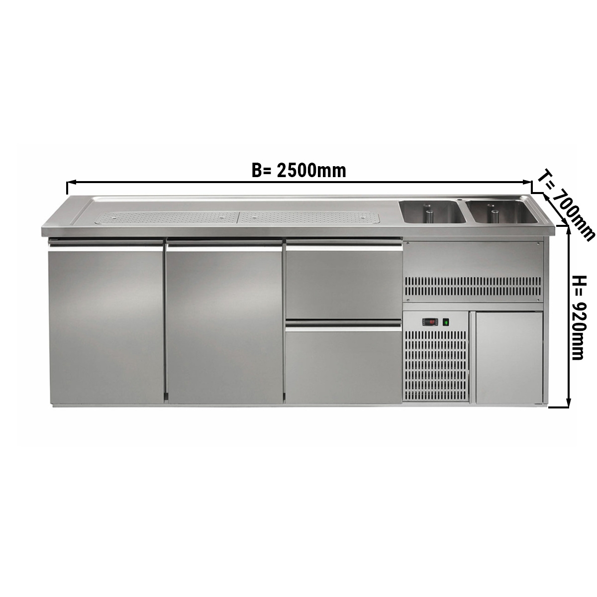 Beer counter 2,5 x 0,7 m - with 2 doors and 2 drawers 1/2