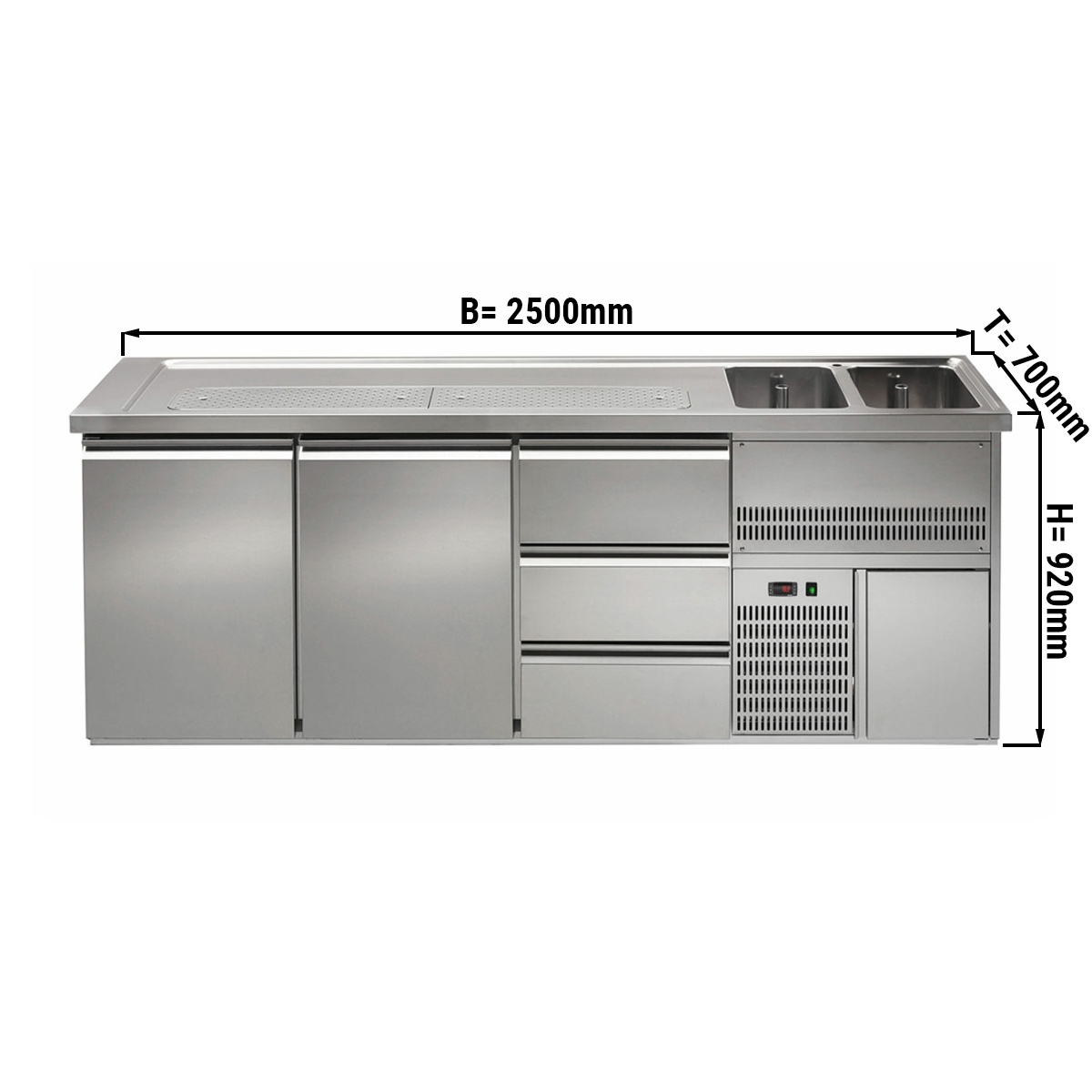 Beer counter 2,5 x 0,7 m - with 2 doors and 3 drawers 1/3