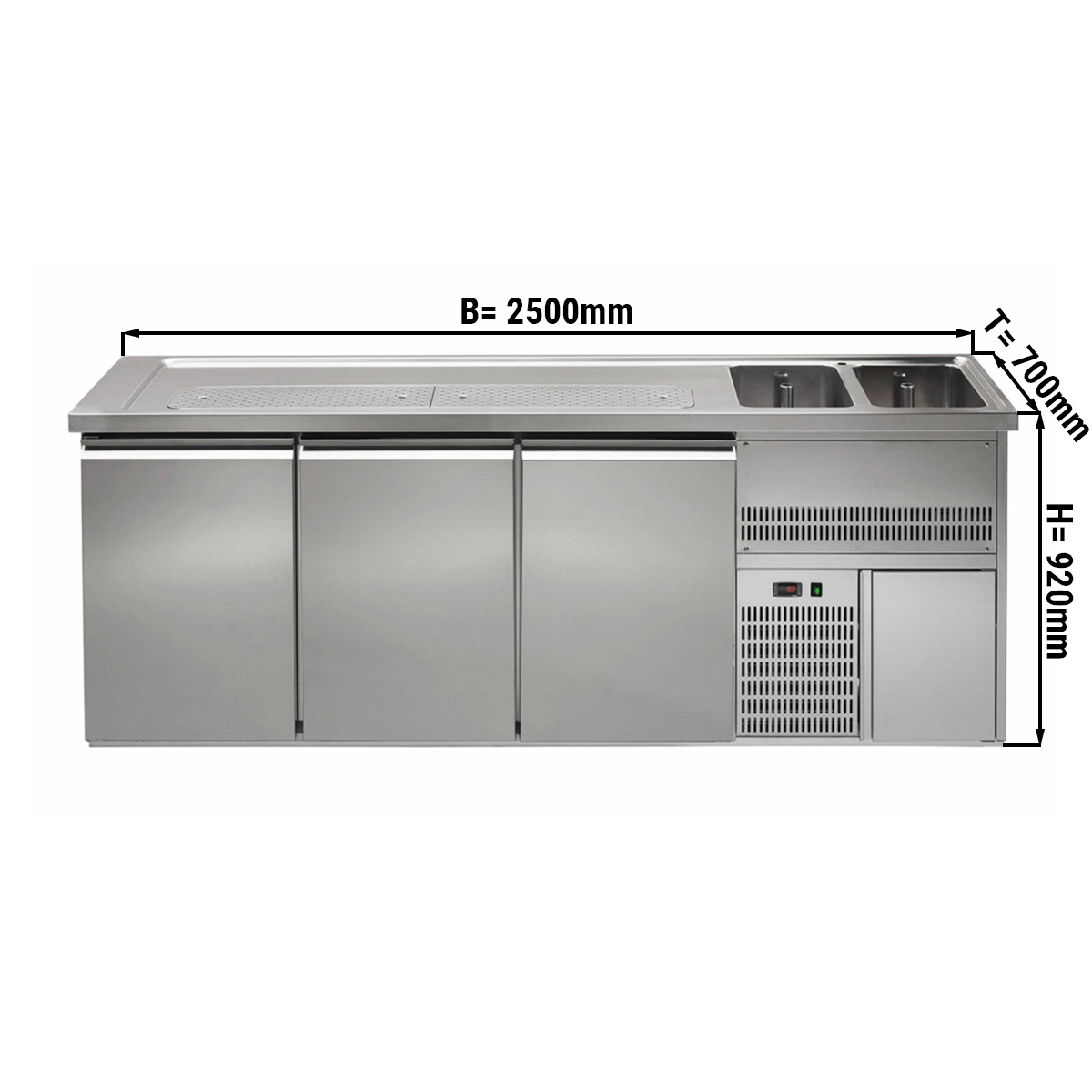 Beer counter 2,5 x 0,7 m - with 3 doors