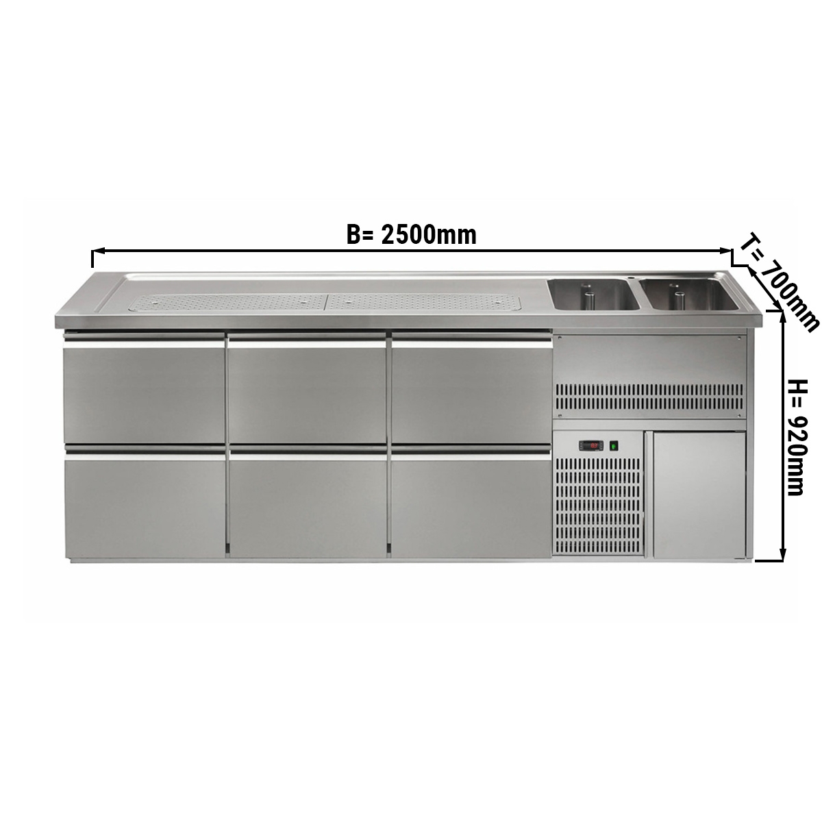 Beer counter 2,5 x 0,7 m - with 6 drawers 1/2