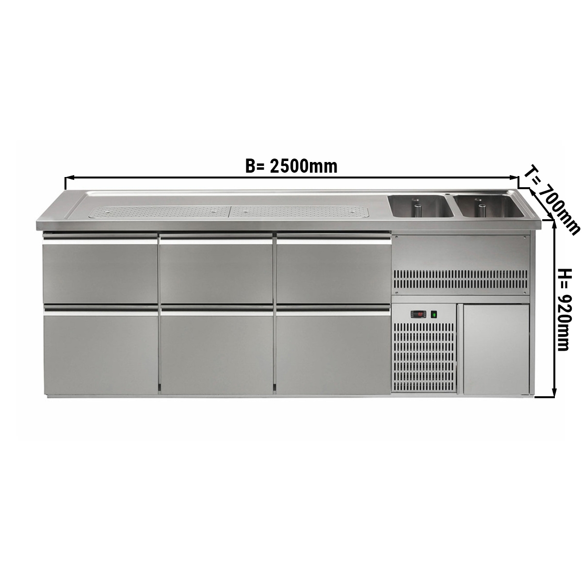Beer refrigerated 2,5x0,7m - with 6 drawers 2/5 3/5