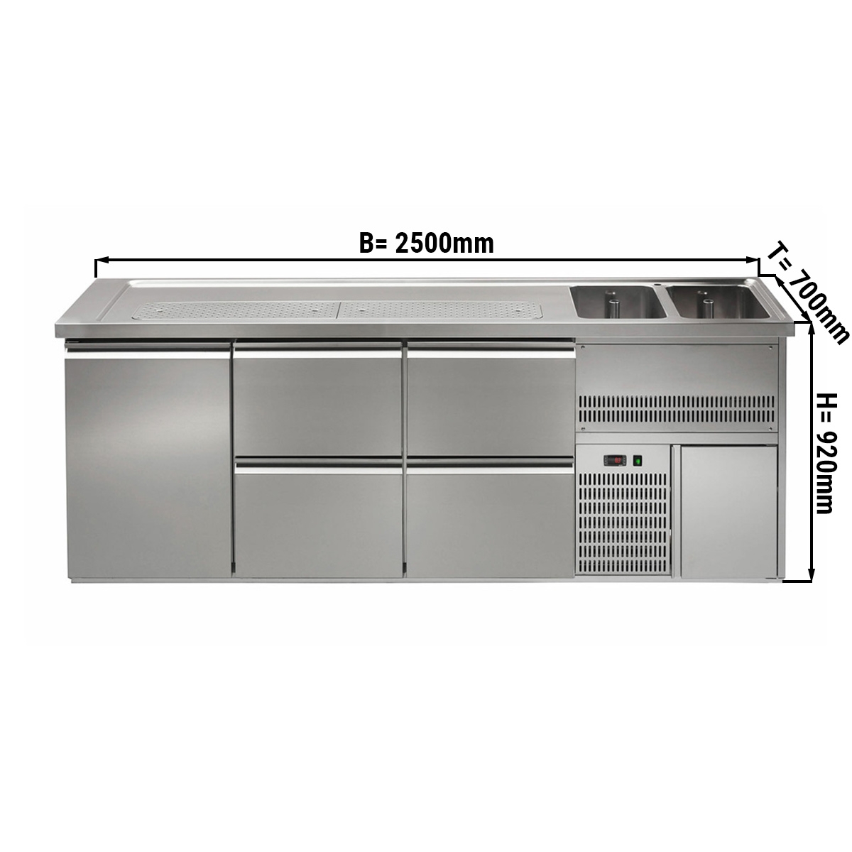 Beer counter 2,5 x 0,7 m - with 1 door and 4 drawers 1/2