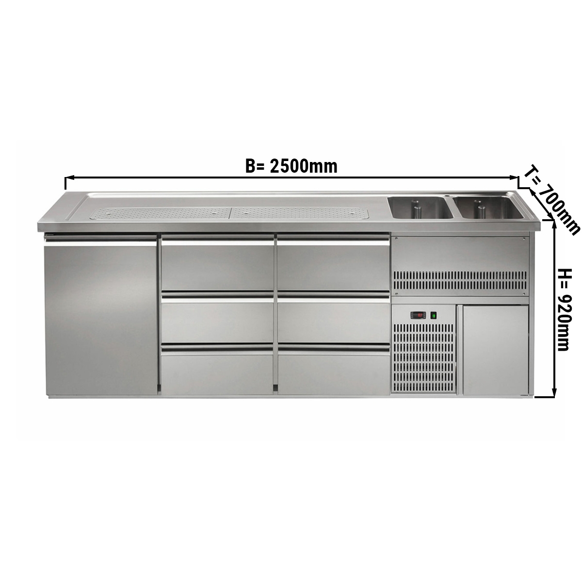 Beer counter 2,5 x 0,7 m - with 1 door and 6 drawers 1/3