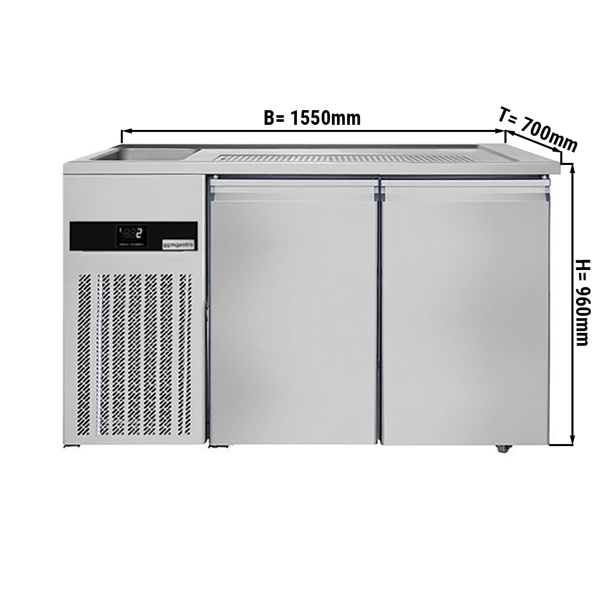 Beer counter floor unit 1,55 x 0,7 m - with 2 doors