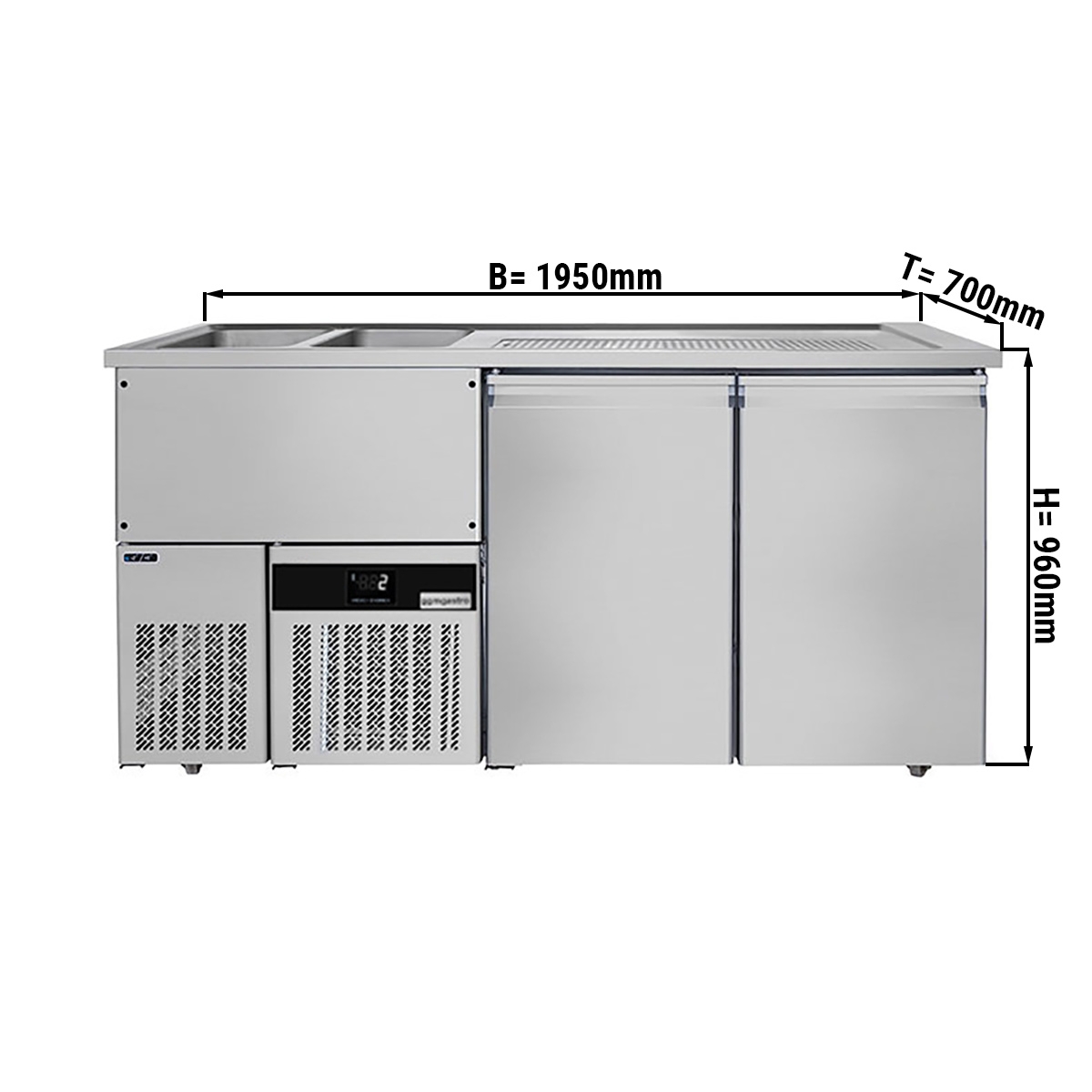 Beer counter floor unit 1,95 x 0,7 m - with 2 doors