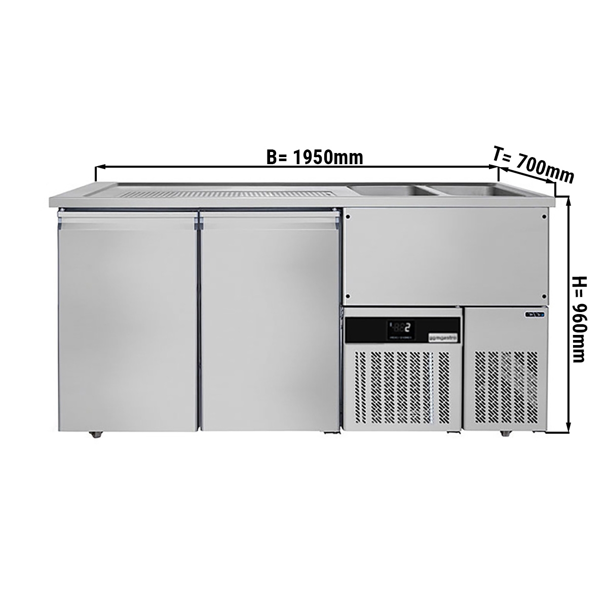 Beer counter floor unit 1,95 x 0,7 m - with 2 doors