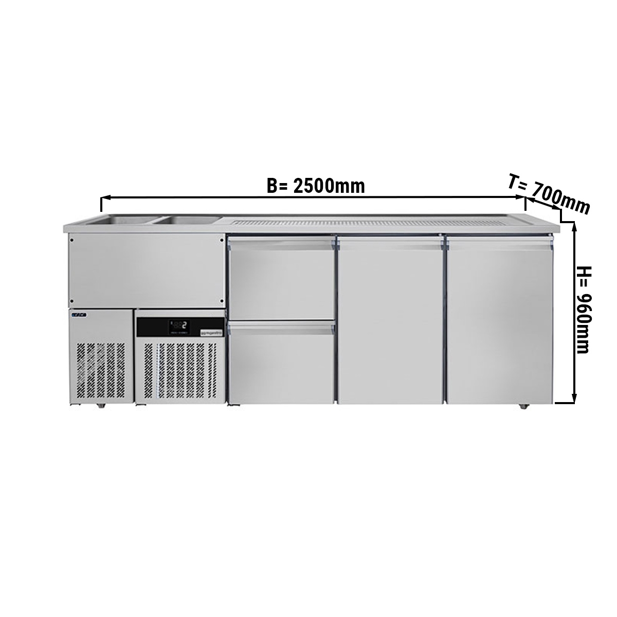 Beer counter floor unit 2,5 x 0,7 m