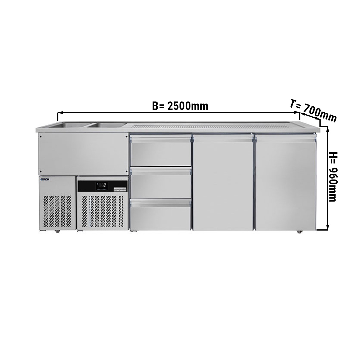 Beer counter floor unit 2,5 x 0,7 m