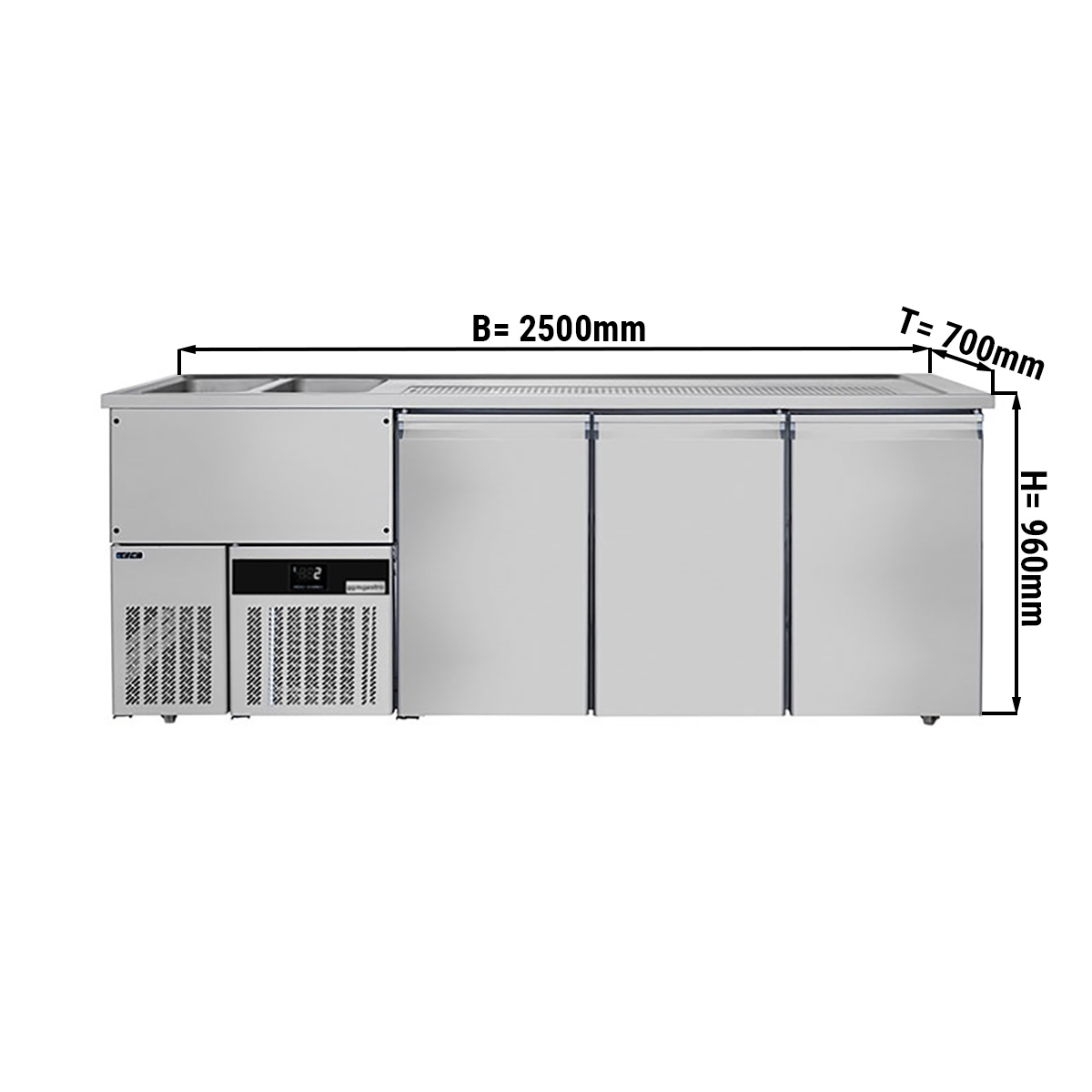 Beer counter floor unit 2,5 x 0,7 m - with 3 doors