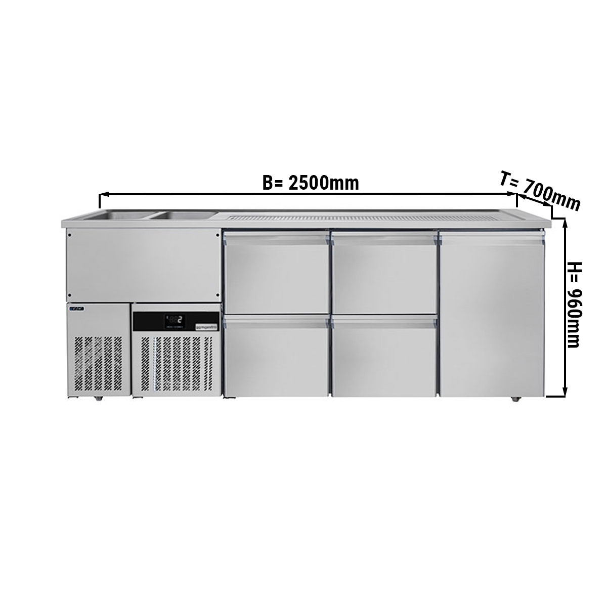 Beer counter floor unit 2,5 x 0,7 m